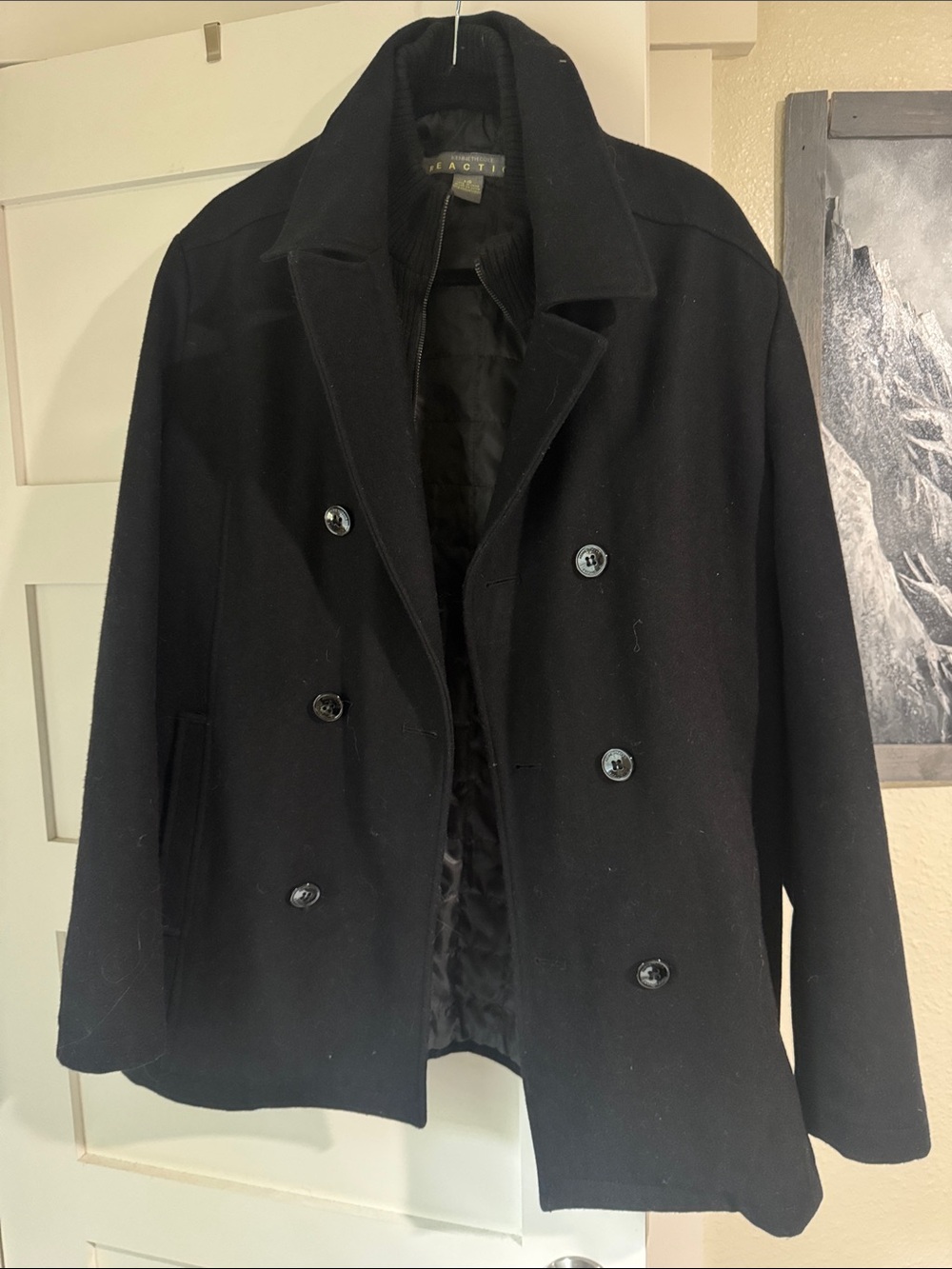 Kenneth Cole- Black Double-Breasted Wool Peacoat